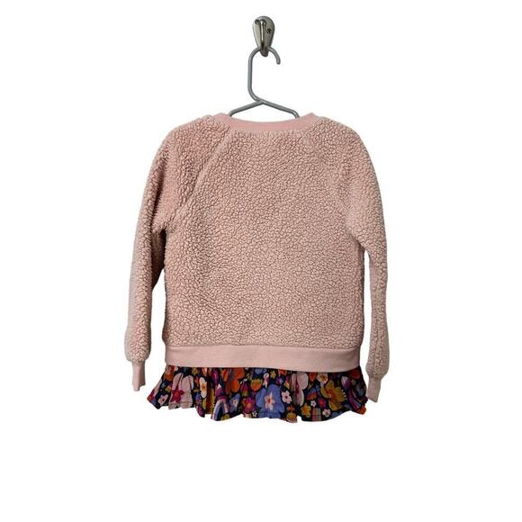 Tucker + Tate Girls Kid Toddler Sz 5 Pink Sherpa Pull Over Sweater Ruffle Floral - Picture 2 of 6